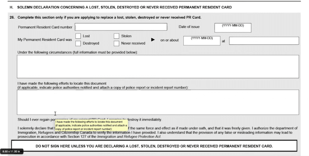 APPLICATION FOR LOST PERMANENT RESIDENT CARD CANADA visual data 8
