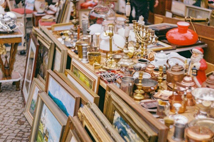 Display of products to be sold in one of the flea markets in Vancouver.