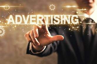 Advertising text with businessman