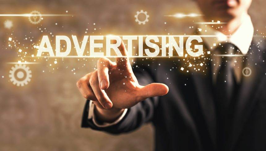 Advertising text with businessman