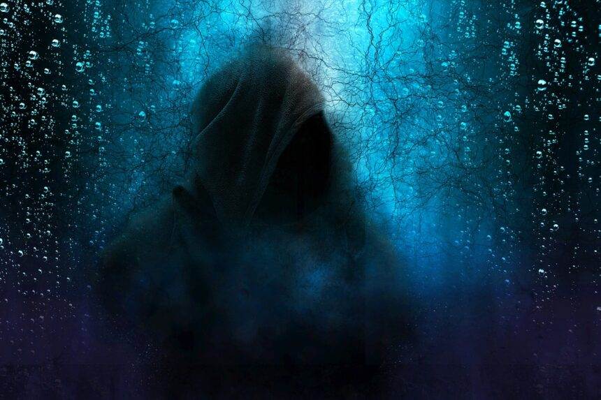 A silhouette of a mystery man in the rain.