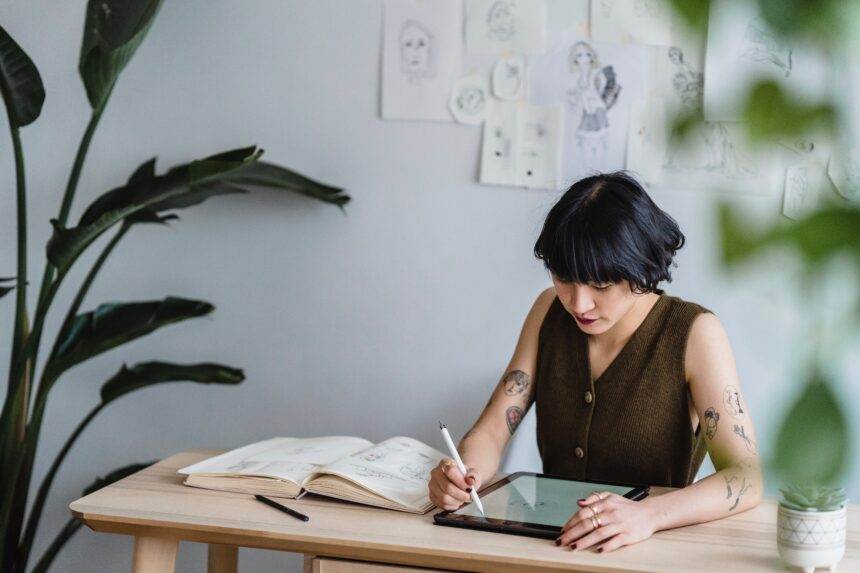 Women drawing something on screen