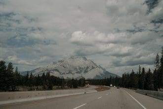 A highway road leading from the Banff to the Lake Louise.