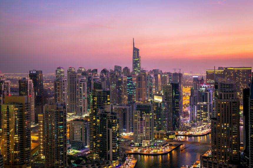 Arial view of Dubai at night