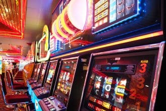 Vibrant casino slot machines in action.