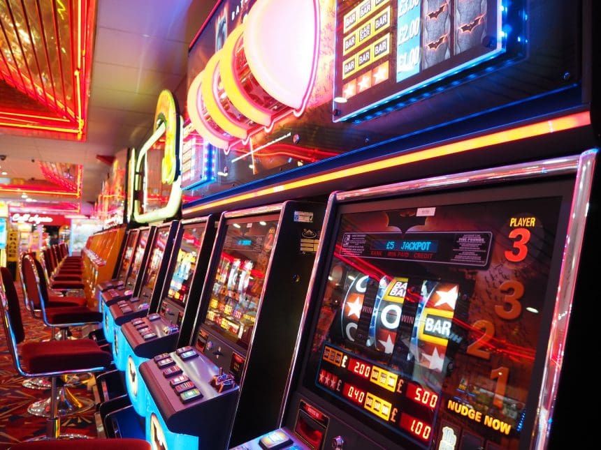 Vibrant casino slot machines in action.