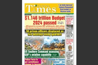 Guyana Times newspaper featuring 2024 budget and local news.